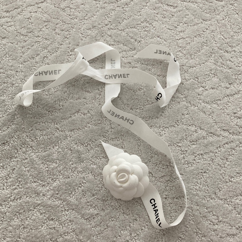 CHANEL White Camellia with Ribbon